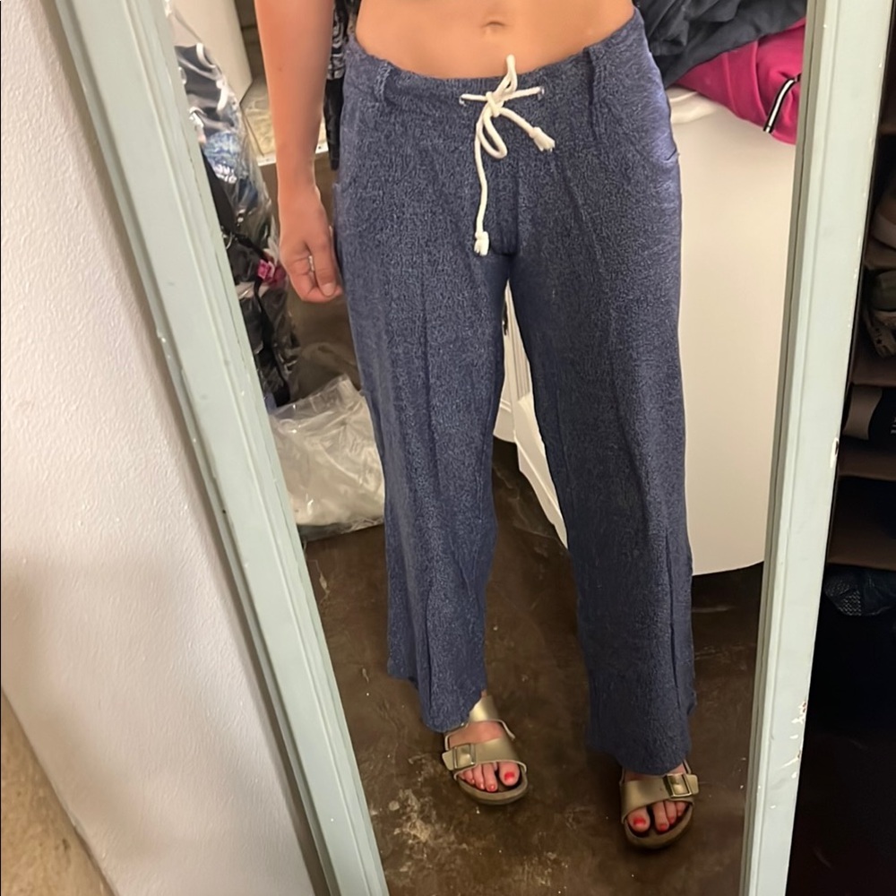 Blue Wide-Leg Drawstring Pants